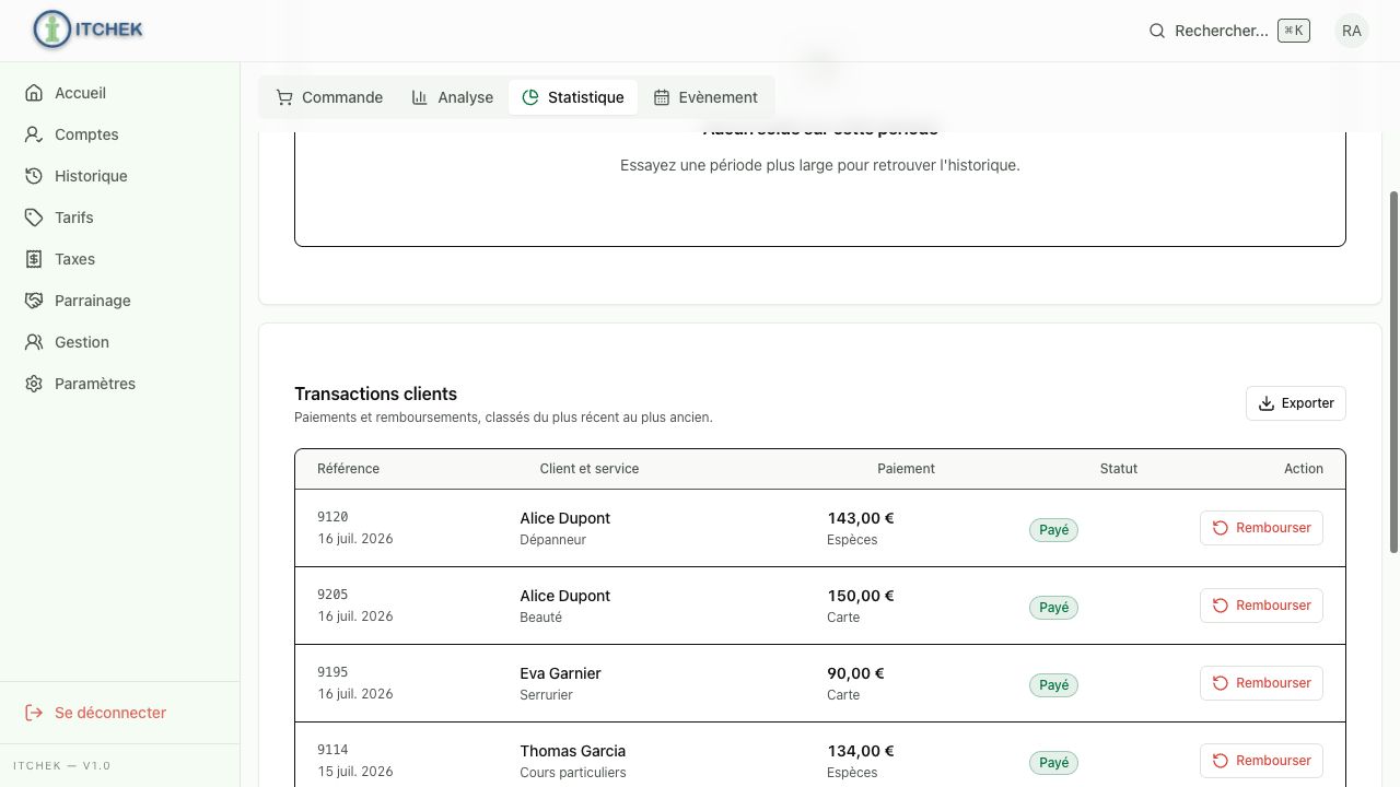 Transactions client dans une liste sans défilement horizontal